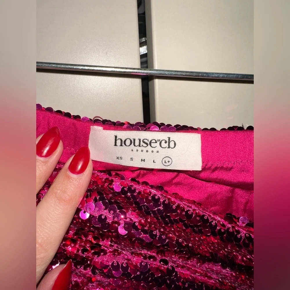NWOT House of CB Sequin Pink Ruched Mini Skirt Size XL